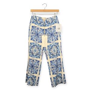 NWT Mestiza Azuljo Blue Linen Blend Taylor Cropped Pant Size 4
